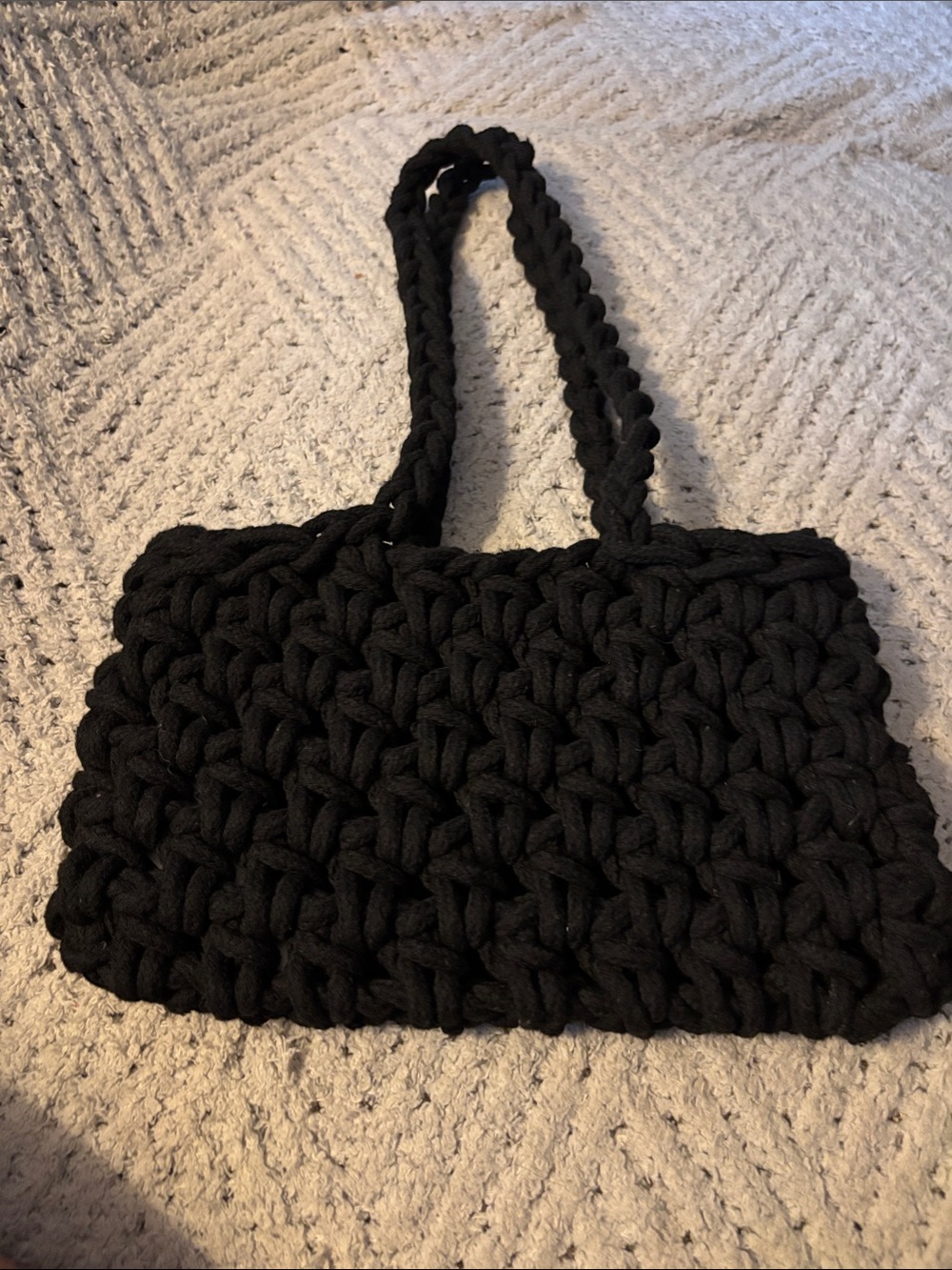 Francesca's Collections Black Hand-Knit Crochet Tote